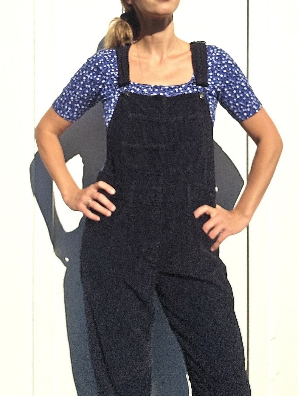Free People We The Free Black Corduroy Overalls Size Small Wide Leg Bib Jumpsuit